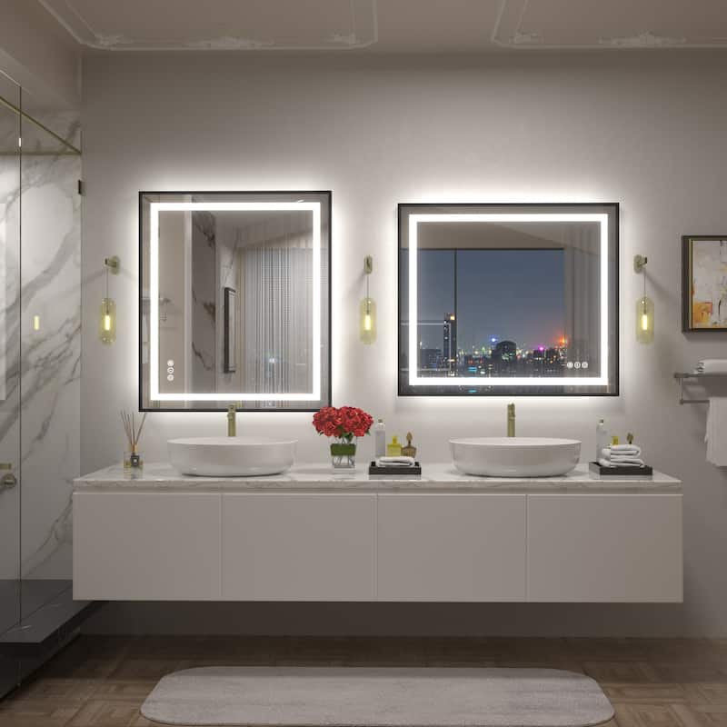 Black Metal Framed LED Front Light and Backlit Anti-Fog Wall Bathroom/ Vanity Mirror