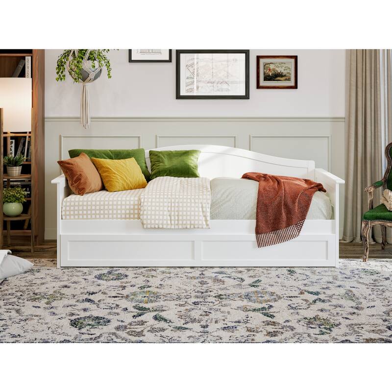 Twin Daybed with Trundle - Nordic Wood Daybed, Sturdy & Durable - White Finish, Space Saving Furniture