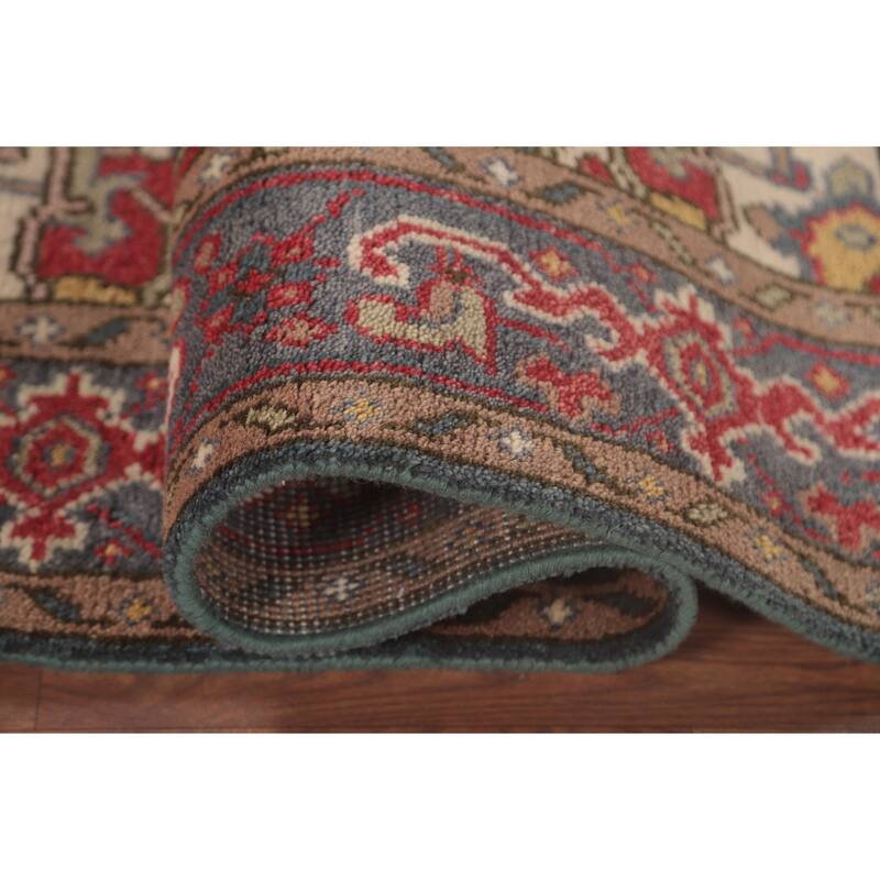 Geometric Heriz-Serapi Oriental Foyer Rug Hand-Knotted Wool Carpet - 3'10" x 5'9"