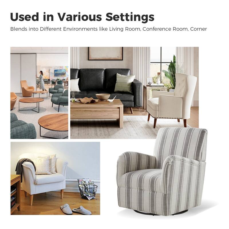 Pancy Traditional Swivel Armchair with Jacobean Strip Pattern Set of 2 by HULALA HOME