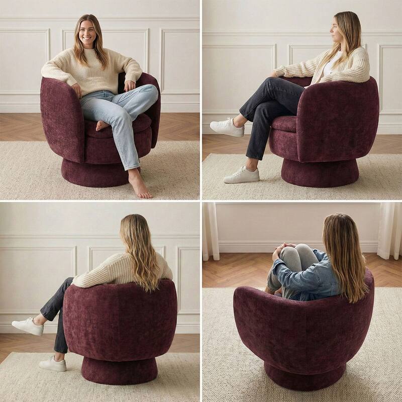 Modern Upholstered Swivel Barrel Accent Chair with Curved Back