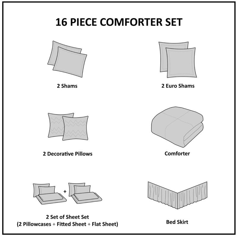 Madison Park Essentials Alexine Brown 16 Piece Jacquard Comforter Set with 2 Bed Sheet Sets