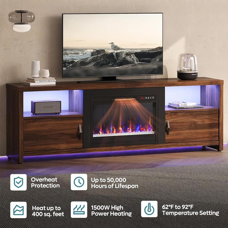 Bestier 71" Fireplace TV Stand for TVs up to 75" LED Entertainment Center with 23" Remote Control Electric Fireplace