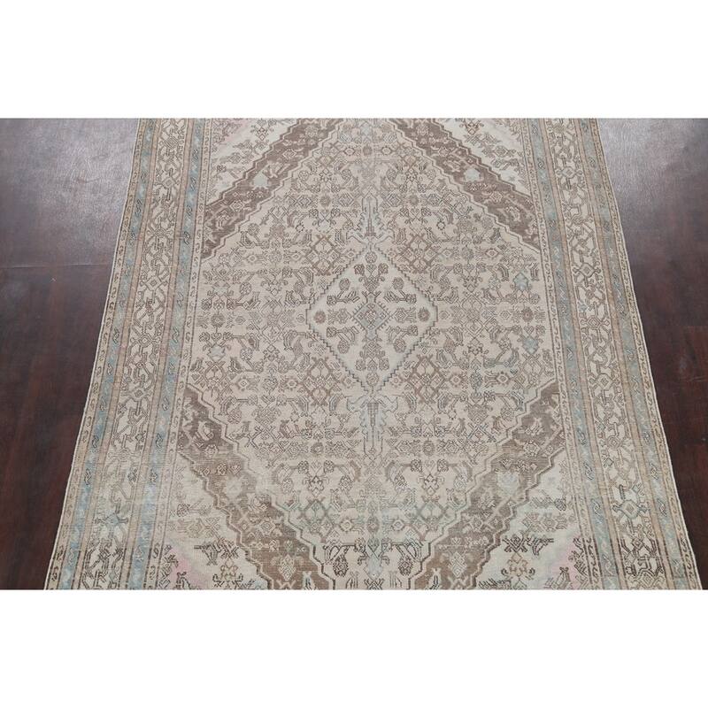 Muted Traditional Geometric Hamedan Persian Area Rug Wool Handmade - 6'10" x 9'9"