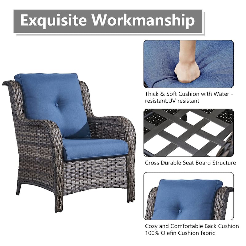 Outdoor Wicker High Back Club Chair with Cushions (Set of 2)