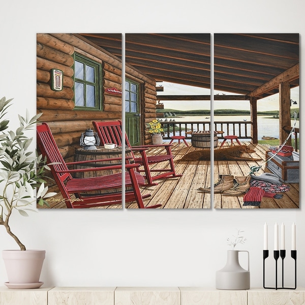 Designart 'Sleeping Dog At The Lake House' Lake House Canvas Art Print - 36x28 - 3 Panels. Opens flyout.
