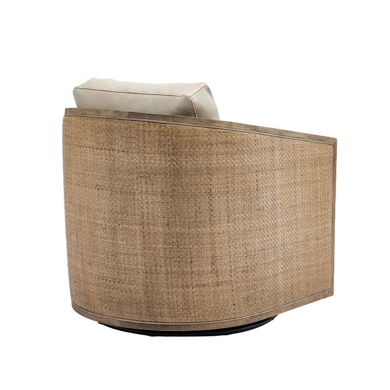 High Back 360 Degree Swivel Barrel Chairs, Leather Material Leisure Arm Chair Living Room Comfy Round Accent Sofa Chair