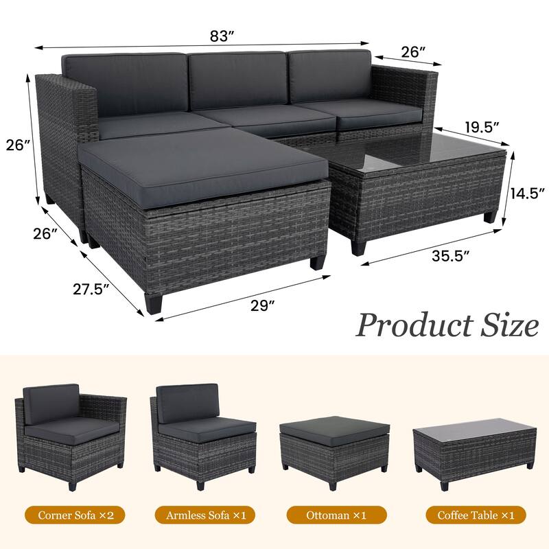 Royalcraft 5 Pieces Wicker Outdoor Sectional Sofa Sets
