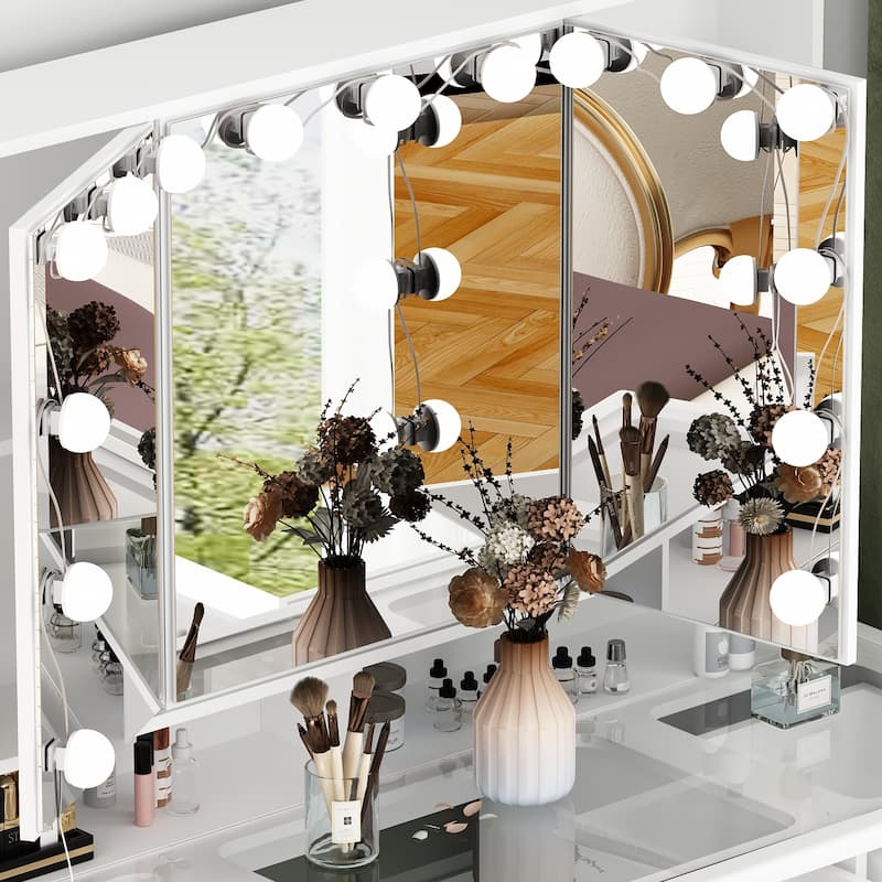 40.2"W Beauty Station with 3 Mirrors Makeup Vanity for Dressing