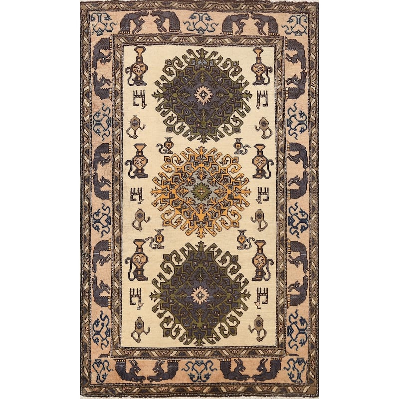 Traditional Geometric Bakhtiari Persian Area Rug Handmade Wool Carpet - 3'7" x 5'4"