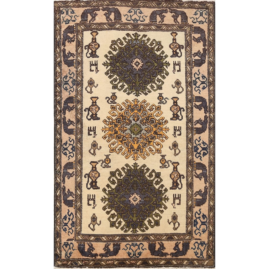 Traditional Geometric Bakhtiari Persian Area Rug Handmade Wool Carpet - 3'7" x 5'4"