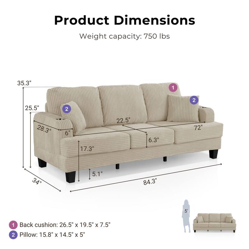 Furniture of America Xenia Modern 2-Piece Chenille Sofa Set with Cup Holders and USB Ports