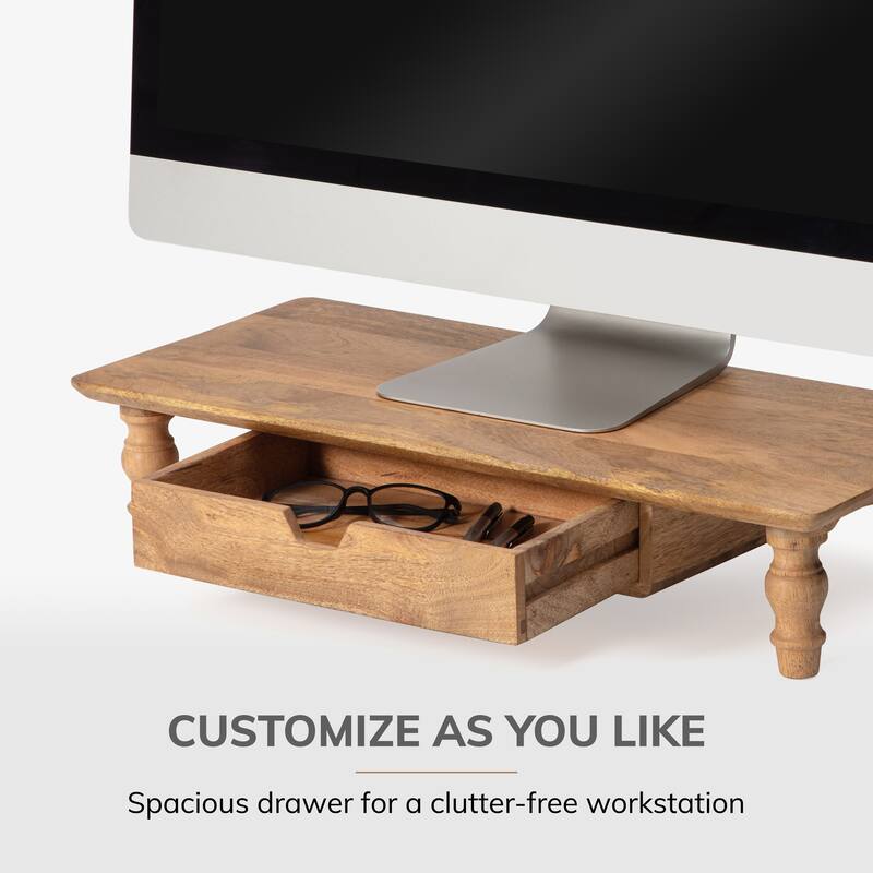 Jani Wood Monitor Stand Riser Desk - Ergonomic Design Stand, Desktop Organizer Table for Home, Office Workspace, Gaming Desk