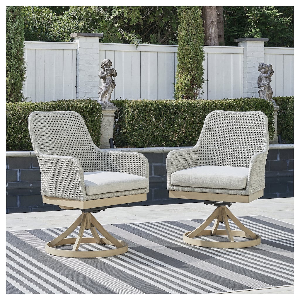Signature Design by Ashley Seton Creek Gray Outdoor Swivel Dining Chair (Set of 2) - 25.38" W x 25.75" D x 35.75" H