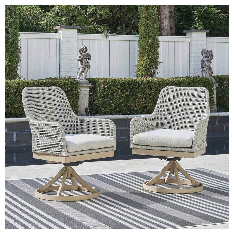 Signature Design by Ashley Seton Creek Gray Outdoor Swivel Dining Chair (Set of 2) - 25.38" W x 25.75" D x 35.75" H - Grey