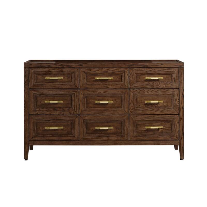Marlow 9-Drawer Solid Red Oak Dresser, Sable