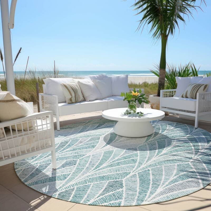 Machine Washable Indoor/ Outdoor Chantille Modern Mosaic Rug - Aqua - 8' x 8'