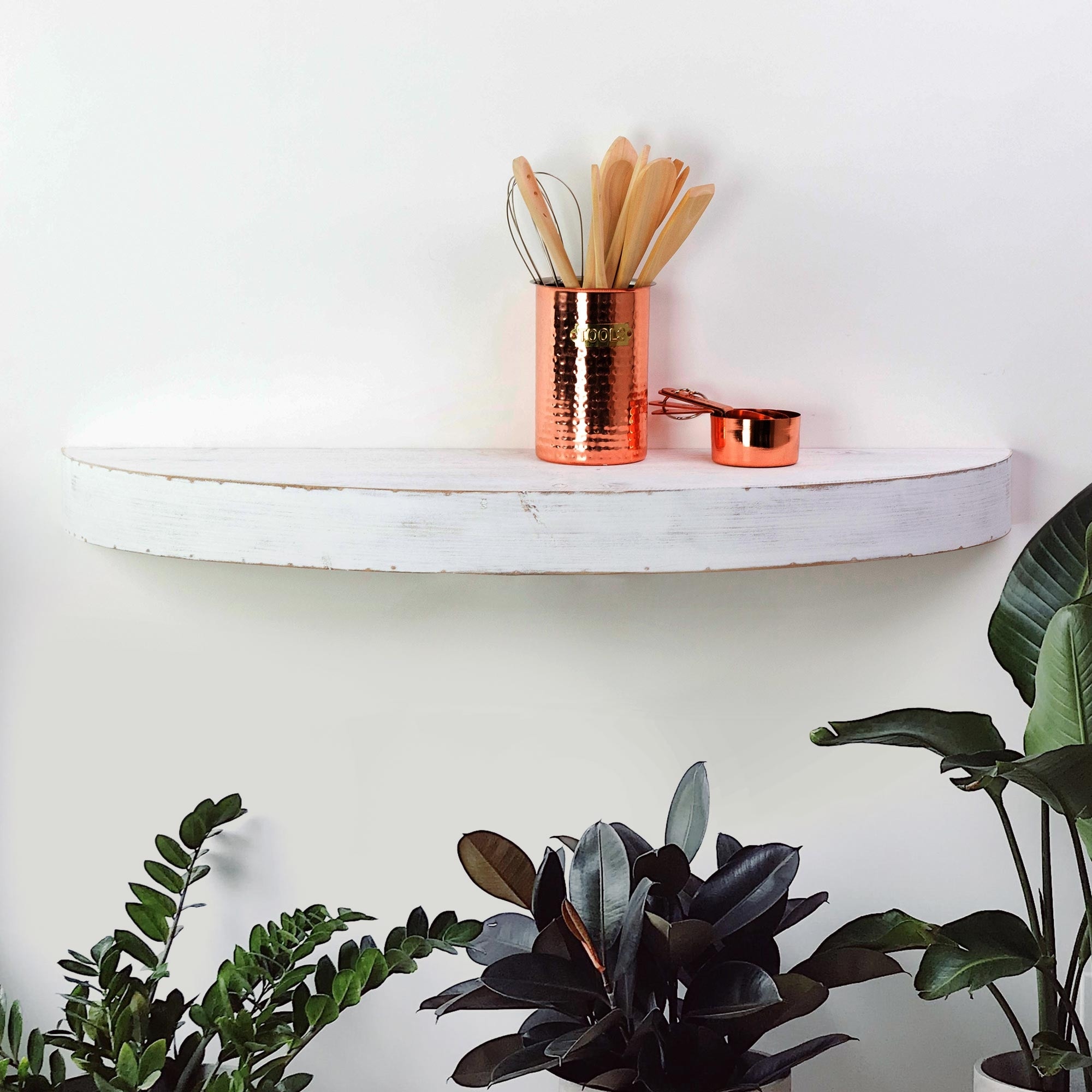 American Art Decor Large Round Wood Floating Wall Shelf - White - 36" L x 3" H x 10" D