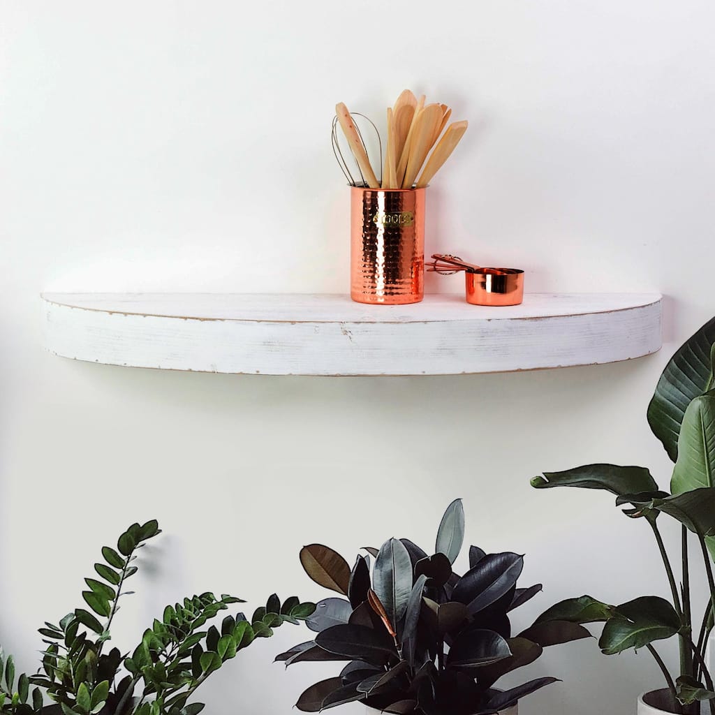 American Art Decor Large Round Wood Floating Wall Shelf - White - 36" L x 3" H x 10" D