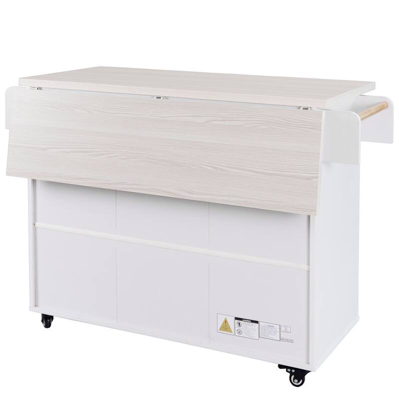 Rolling Kitchen Island wTrash Can Storage Cabinet & Adjustable Shelf, Wood Cupboard Spice Storage Cabinet wDrop Leaf, Towel Rack