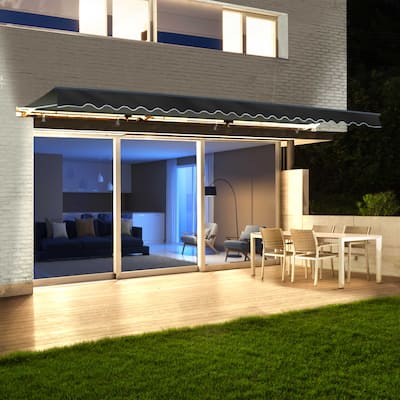 ALEKO Motorized LED 20 x 10 ft Half Cassette Retractable Awning Black