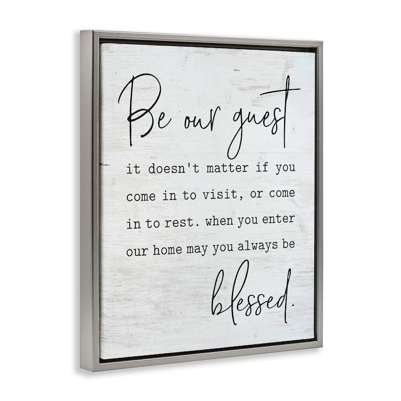 Stupell Be Our Guest Home Family Inspirational Word On Wood Texture Design Floater Frame - Off-White