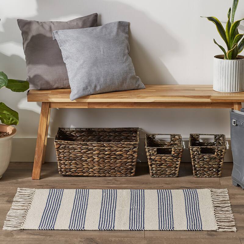 DII Black Ticking Stripe Hand-Loomed Rug 2x3 Ft - 24.0 In. L X 36.0 In. W X 0.2 In. H