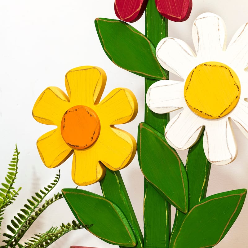 30"H Wooden Three Flowers Welcome Decor Porch Sign by Glitzhome