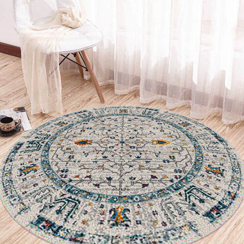 Marissa Mae Polypropylene Persian Boho Chic Rug - 7'6" x 7'6"R - Ivory/Yellow