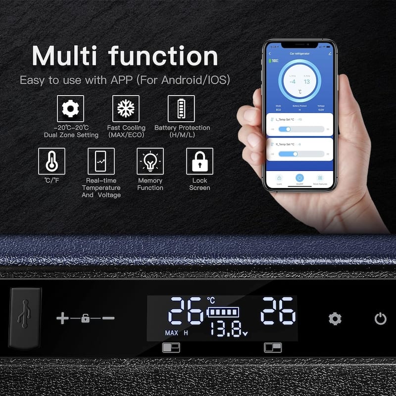 BODEGA Car Refrigerator,Dual Zone Cooler,Temp Independent,APP Control