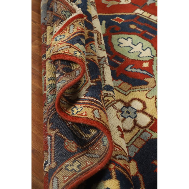 Medallion Heriz Serapi Indian Large Rug Hand-Knotted Wool Carpet - 9'8" x 13'11"
