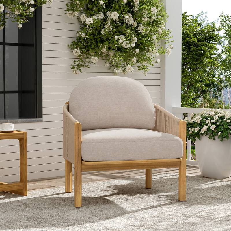 Christopher Knight Home - Ethan Outdoor Wood Club Chair with Rope and Cushion