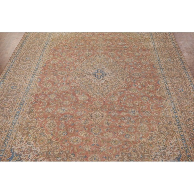 Traditional Kashan Persian Vintage Area Rug Handmade Wool Carpet - 9'8" x 12'9"