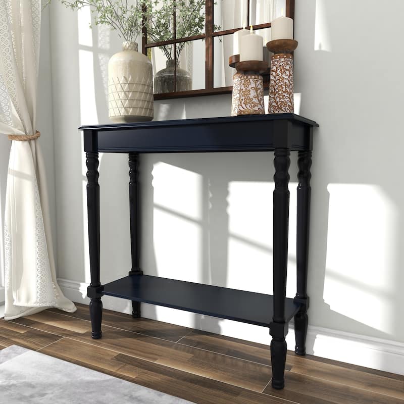 Black Wood Slim Turned 1 Shelf Console Table