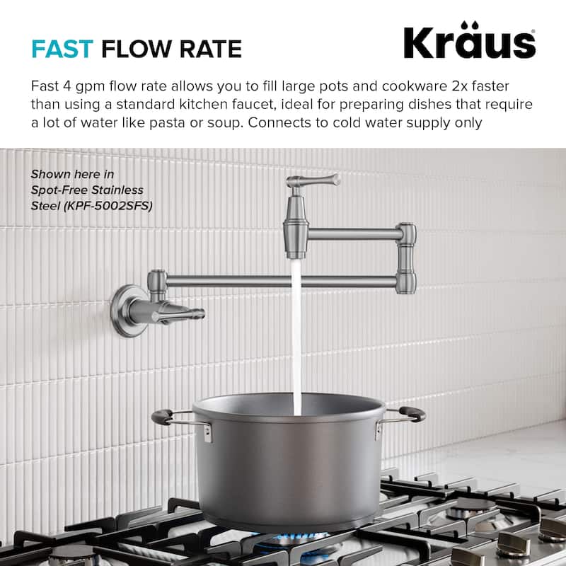 KRAUS Allyn Wall Mount Pot Filler Kitchen Faucet with Retractable Arm
