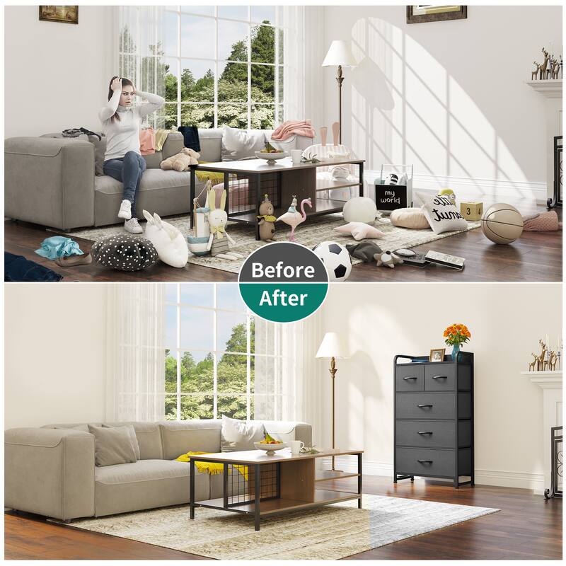 Modern Wide Dresser Storage Tower with 5 Drawers