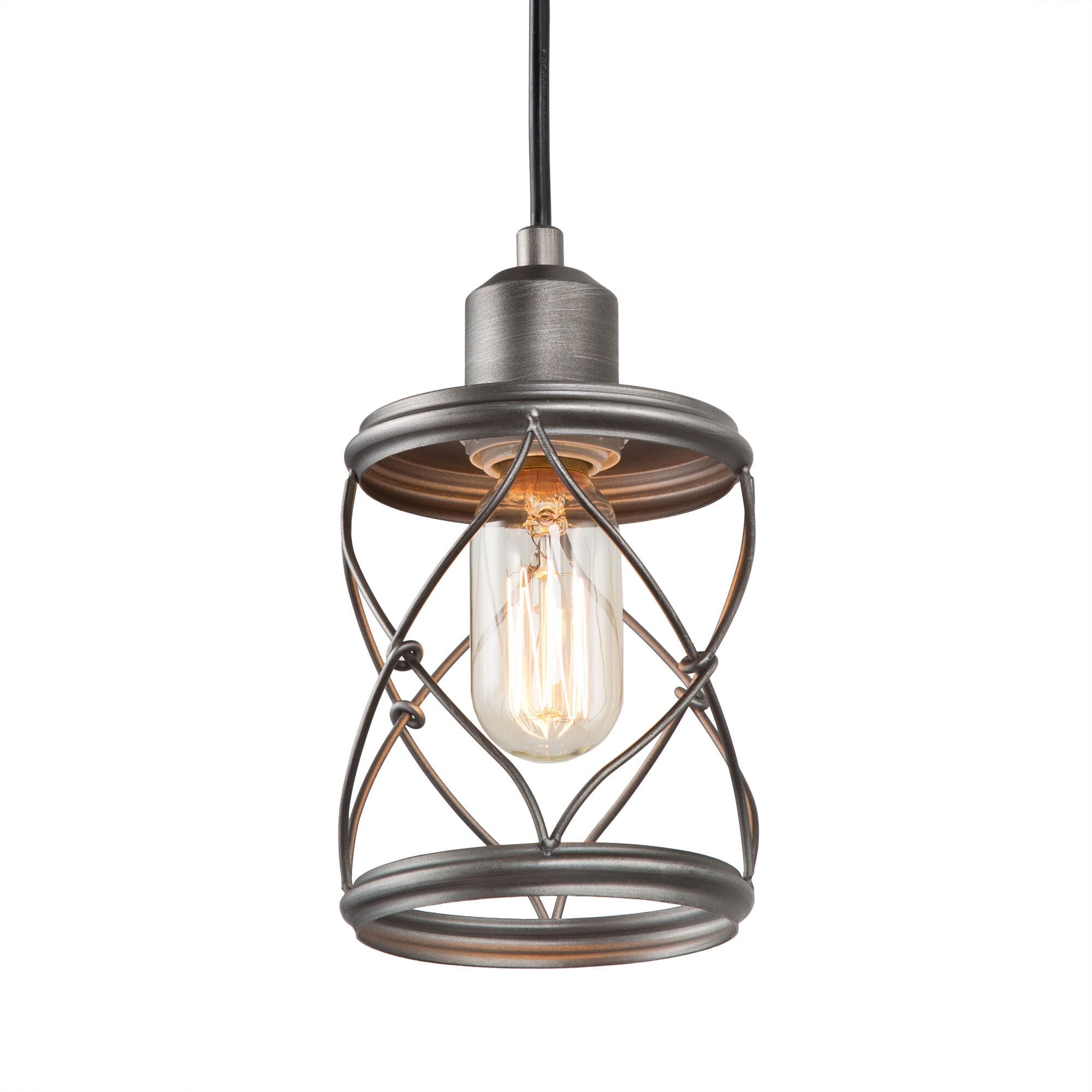 Modern Farmhouse 1-Light Cylinder Metal Cage Pendant Lights for Dining Room