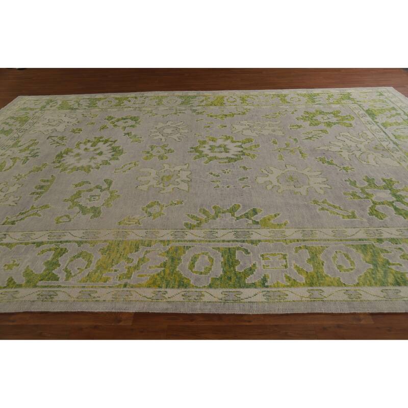 Hand Knotted Oriental 100% Wool Carpet Transitional All-Over Greys & Charcoal Oushak Area Rug - 13' 8'' X 9' 4''