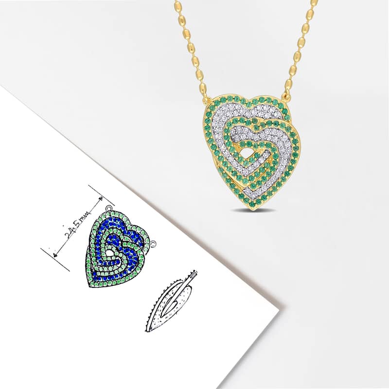 Miadora 1 2/5ct TGW Created White Sapphire Created Emerald Heart Necklace Yellow Silver
