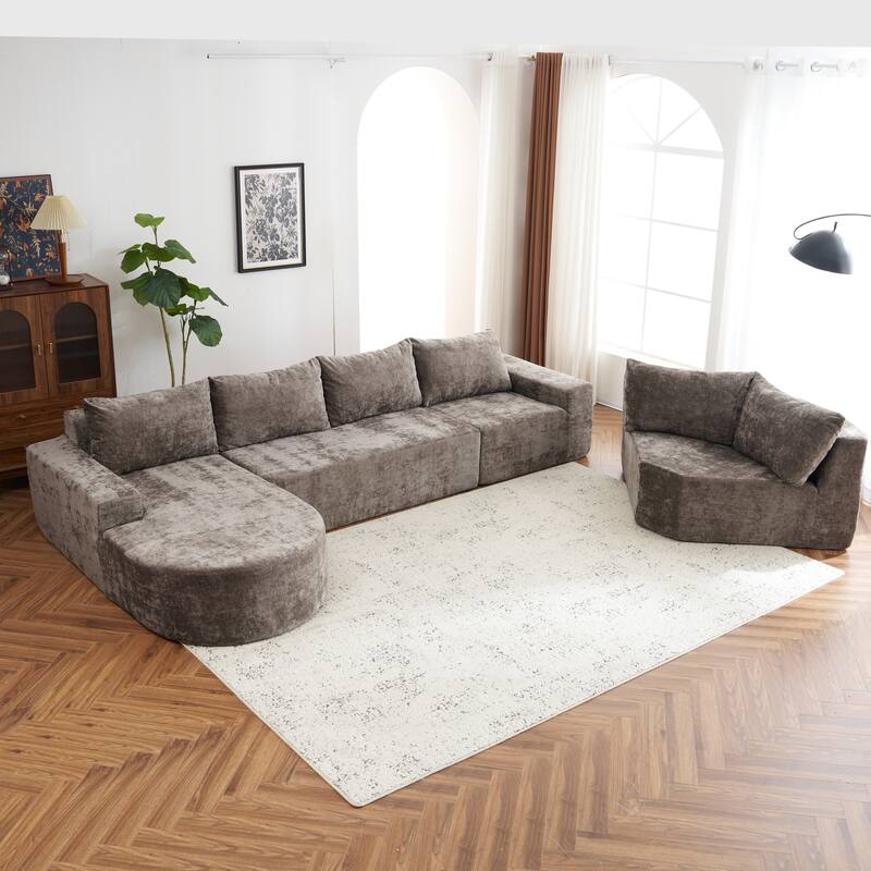 Chenille U-shaped Sofa, Cloud Sectional Sofa Set Upholstered Deep Seat Couches with 6 Pillow Recliner Sofa for Living Room