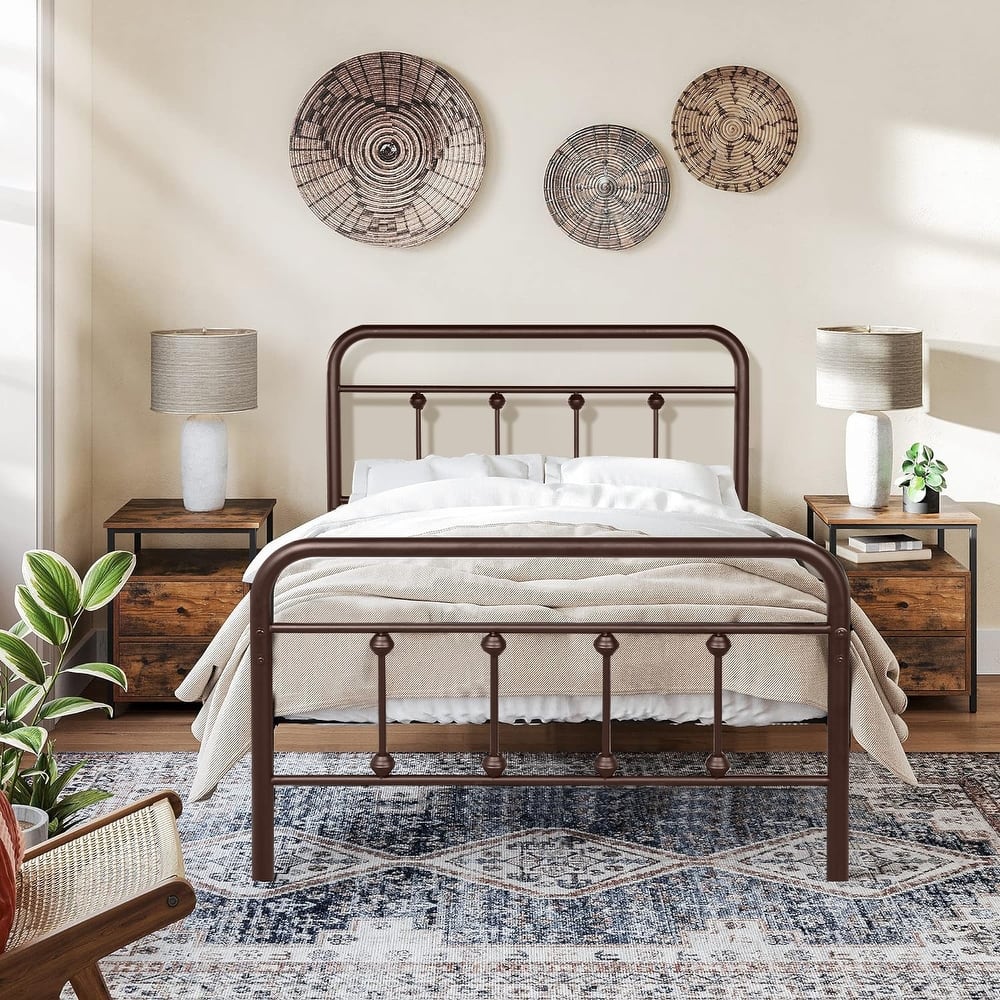 Javlergo Victorian Style Bed Frame with Arched Headboard & Footboard Twin/Full/Queen/King Size Metal Bed No Box Spring Needed