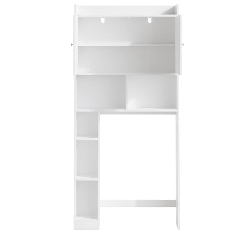 Over-The-Toilet Storage Cabinet with Adjustable Shelf, Bathroom Space Saver with Double Doors and Open Shelves