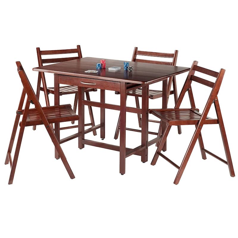 Drop Leaf Table Set with Folding Chairs - 5 Piece Solid Wood Dining Set