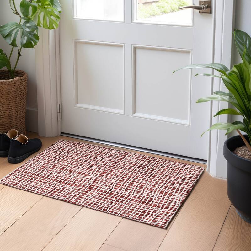Premium Washable Super Soft Modern Lines Mayfield Rug - Burgundy - 1' 8" x 2' 6" - Rectangle