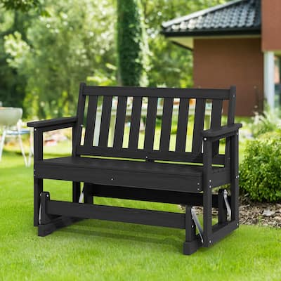 Outdoor Patio HDPE Glider Bench, Garden Rocking Bench