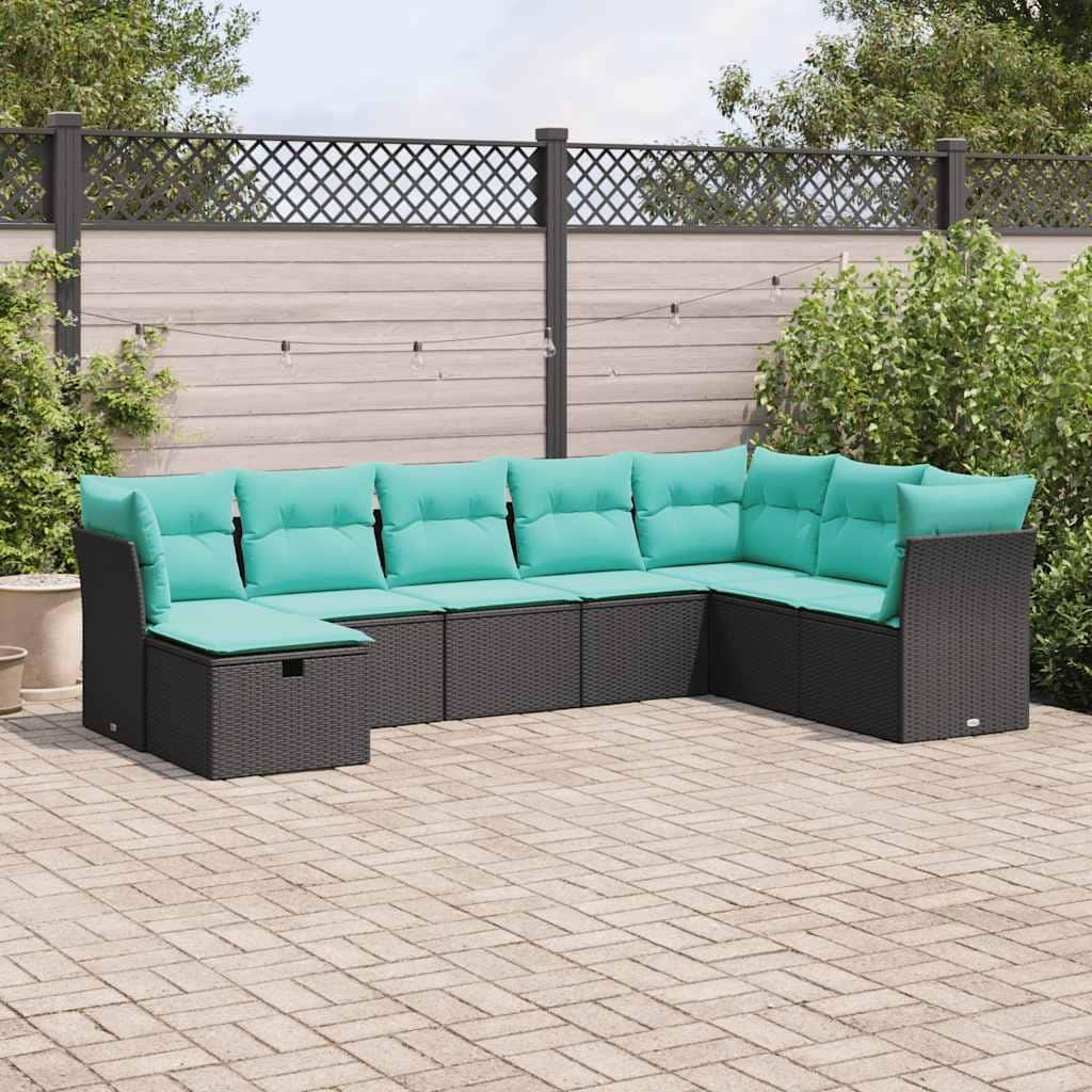 vidaXL 8 Piece Patio Sofa Set with Cushions Black Poly Rattan - 21.7 x 24.4 x 27.2