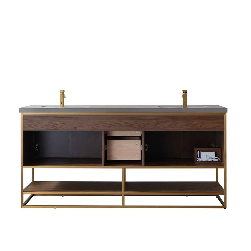 Donostia 72" Vanity in Walnut with stone countertop Without Mirror