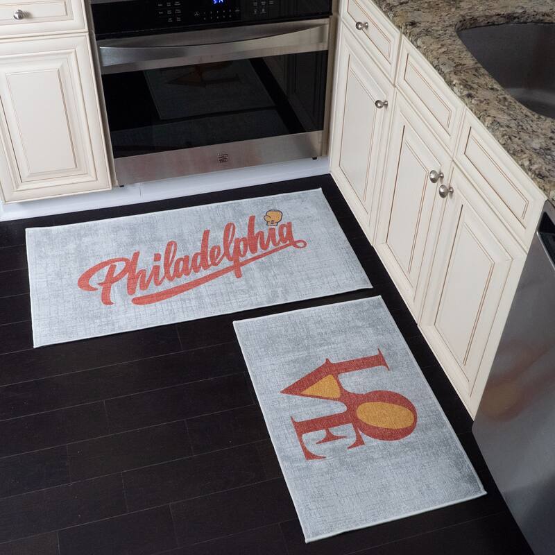 US States Design Non Skid Washable Kitchen Runner Rugs Set of 2 - Set of 44 x 24 and 31.5 x 20 Inches Low Pile Floor Mats