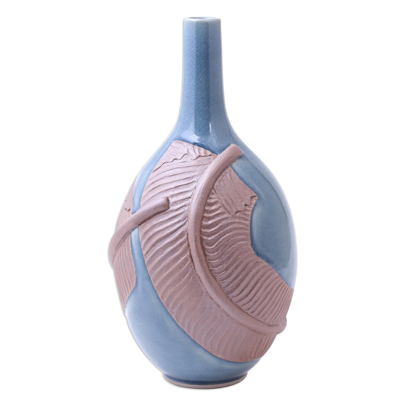 Novica Handmade Blue Banana Celadon Ceramic Vase