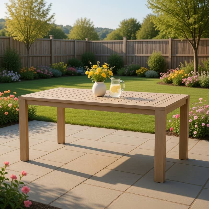 Neji 70 Inch Dining Table, Natural Brown Eucalyptus Wood Frame, Plank Top